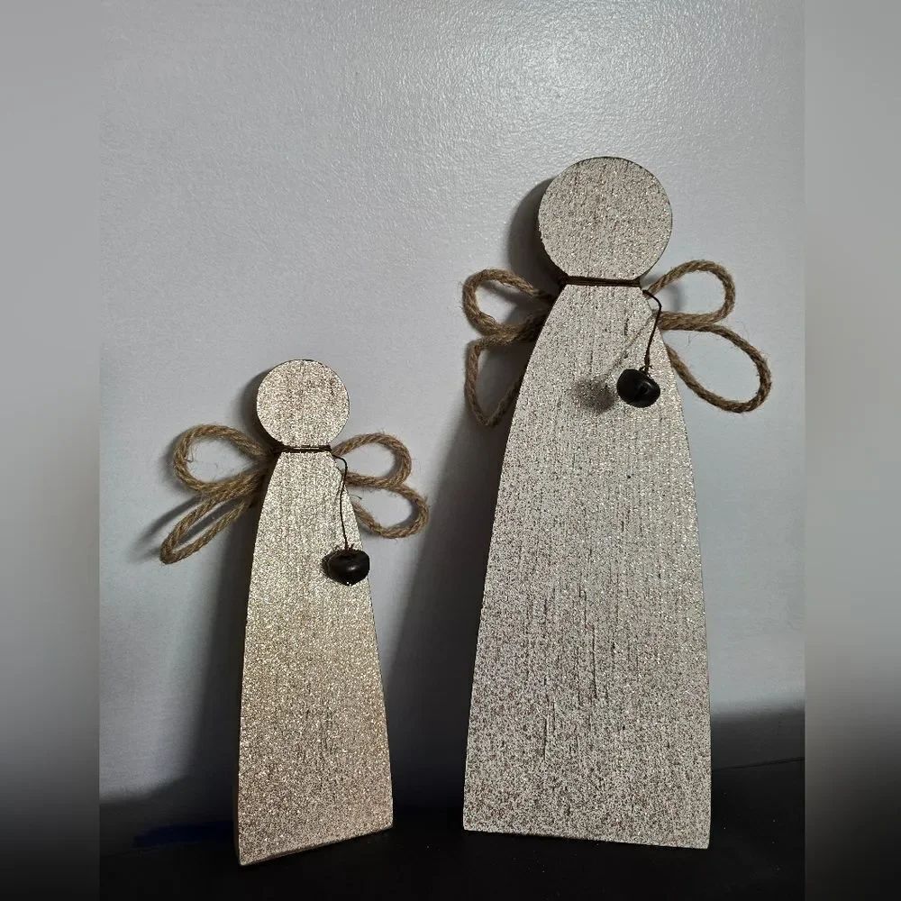 Bundle of two Wodden AngelโGold Christmas Decor, 13" & 9,5", by Holiday Time